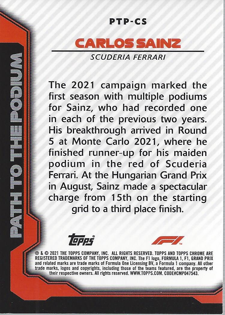2021 Topps Chrome Formula 1 Path to the Podium #PTPCS Carlos Sainz back image