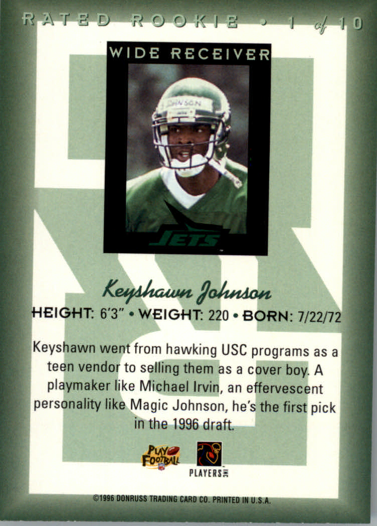 1996 Donruss Rated Rookies #1 Keyshawn Johnson back image