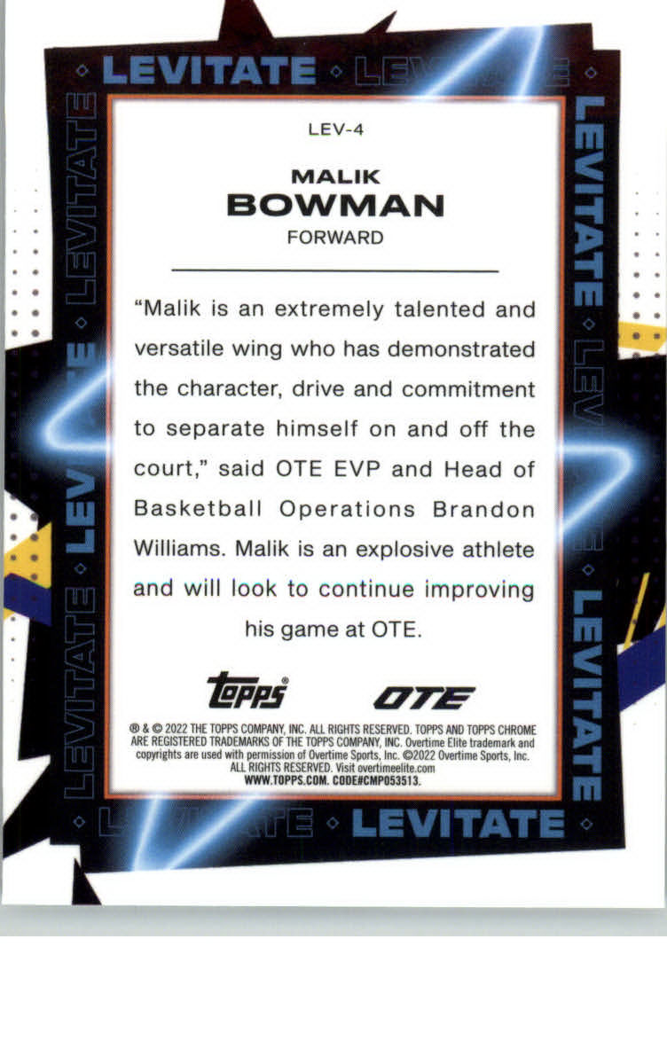 2021-22 Topps Chrome Overtime Elite Levitate #LEV4 Malik Bowman back image