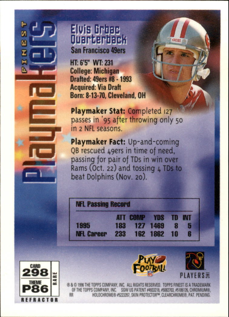 1996 Finest Refractors #298 Elvis Grbac G