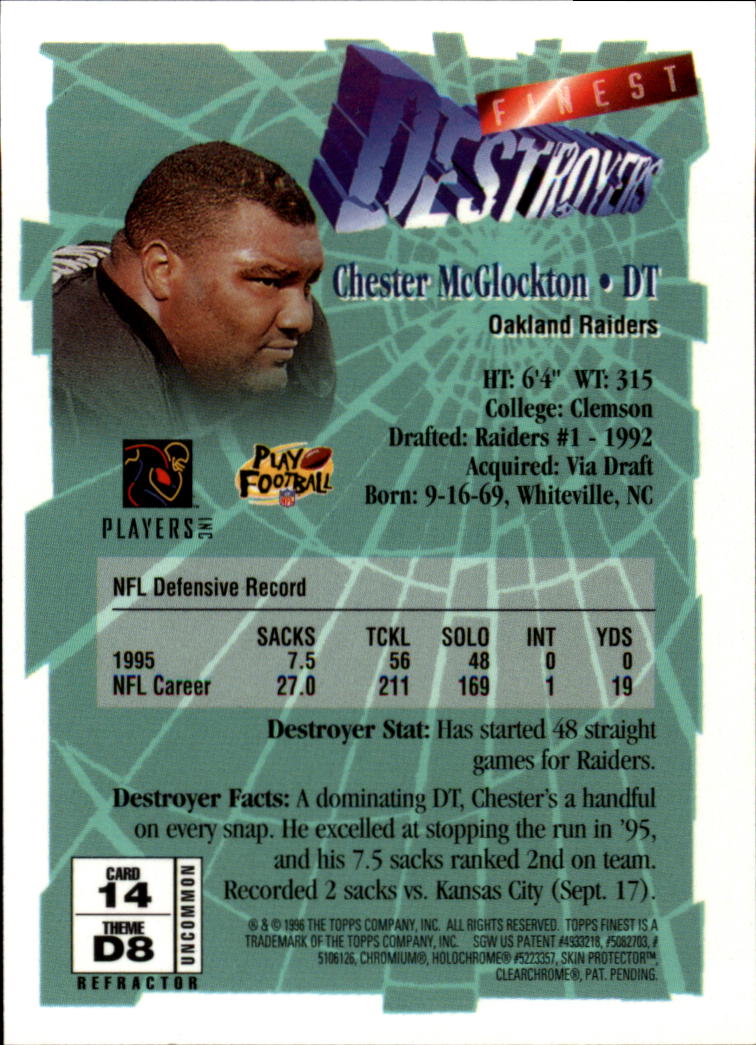 1996 Finest Refractors #14 Chester McGlockton S back image