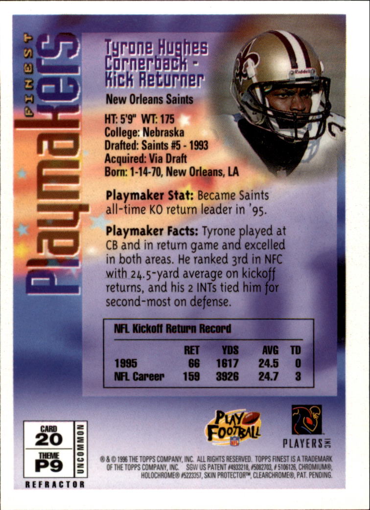 1996 Finest Refractors #20 Tyrone Hughes S back image