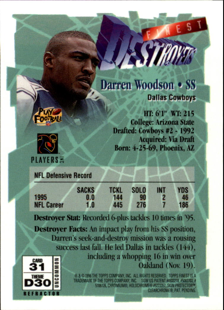 1996 Finest Refractors #31 Darren Woodson S back image