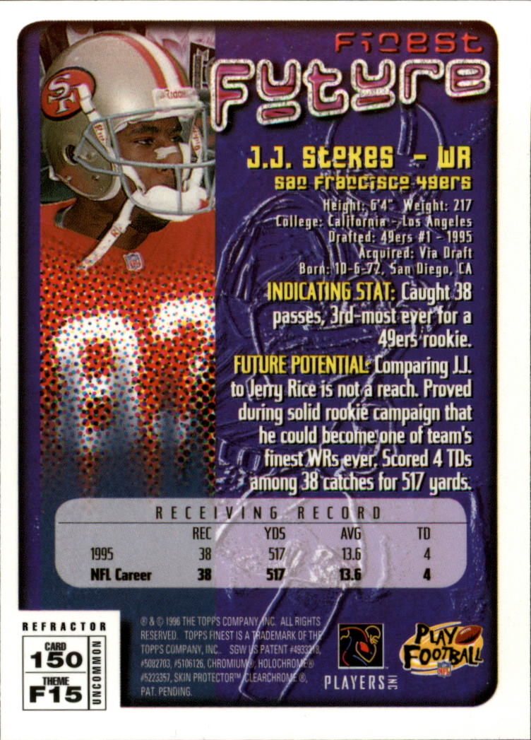 1996 Finest Refractors #150 J.J. Stokes S back image