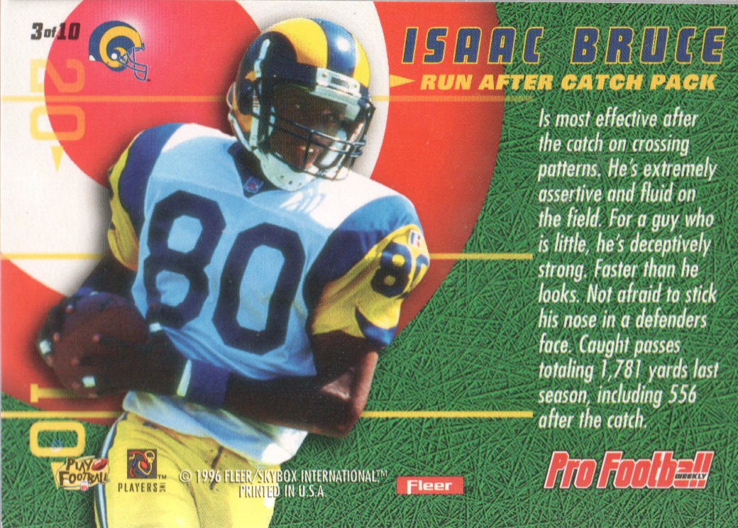 1996 Fleer RAC Pack #3 Isaac Bruce back image