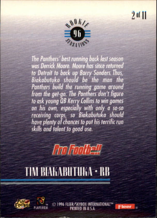 1996 Fleer Rookie Sensations #2 Tim Biakabutuka UER back image