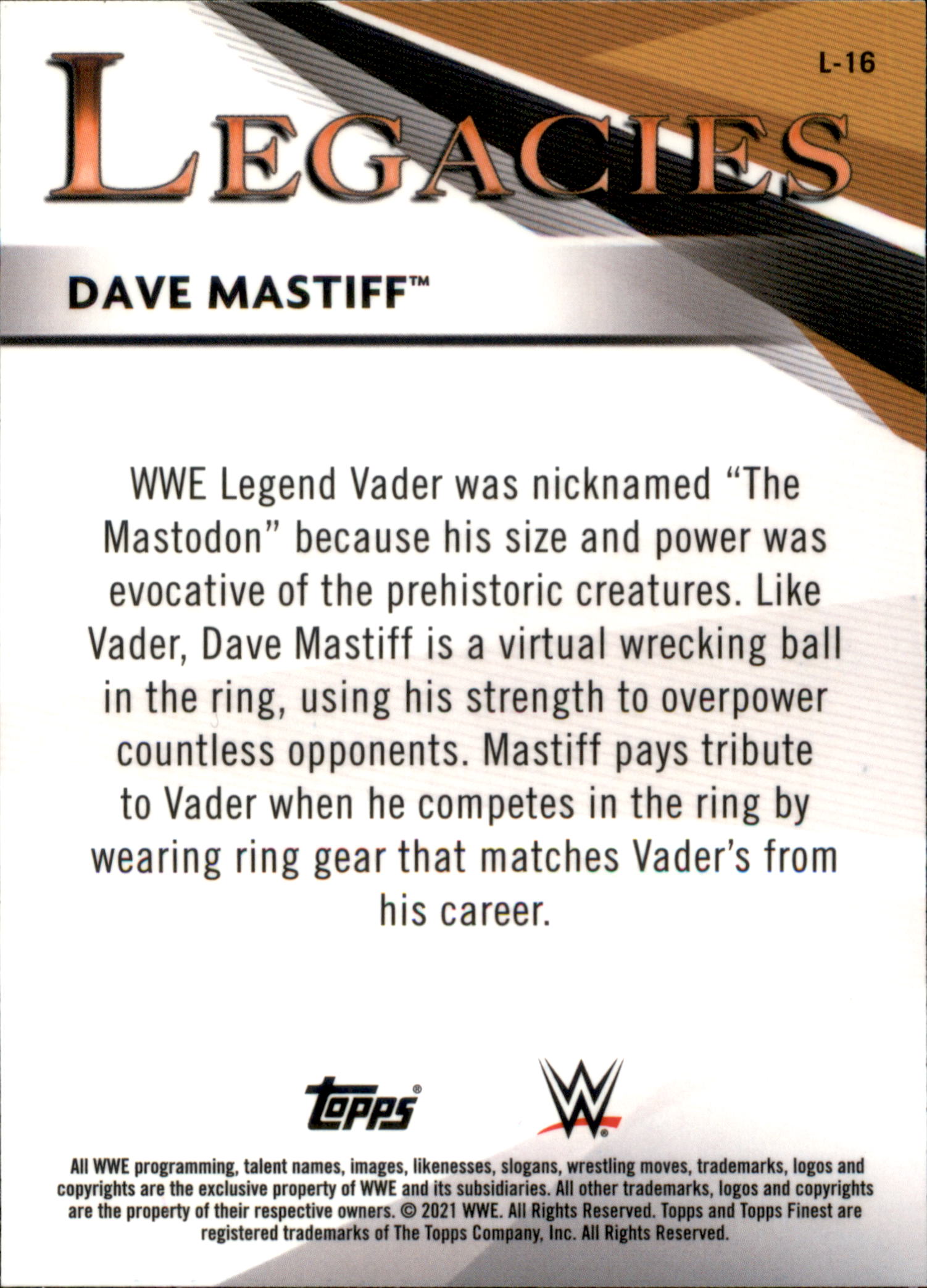 2021 Finest WWE Legacies #L16 Dave Mastiff Vader Card | eBay
