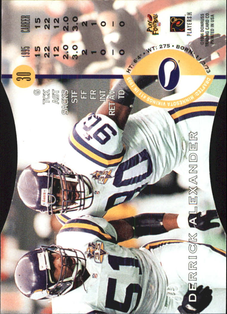 1996 Leaf Press Proofs #30 Derrick Alexander DE back image