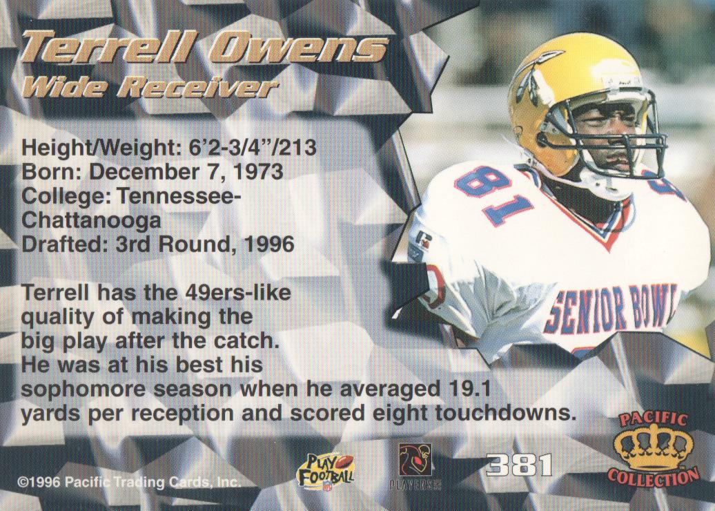 1996 Pacific #381 Terrell Owens RC back image