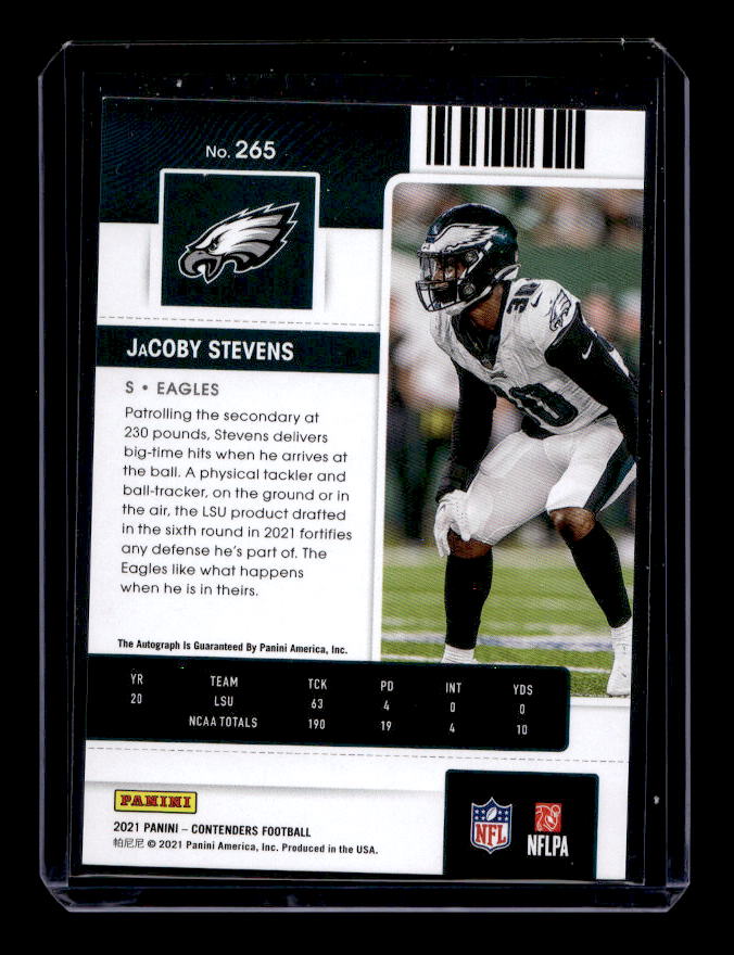 2021 Panini Contenders Wild Card #265 JaCoby Stevens AU back image