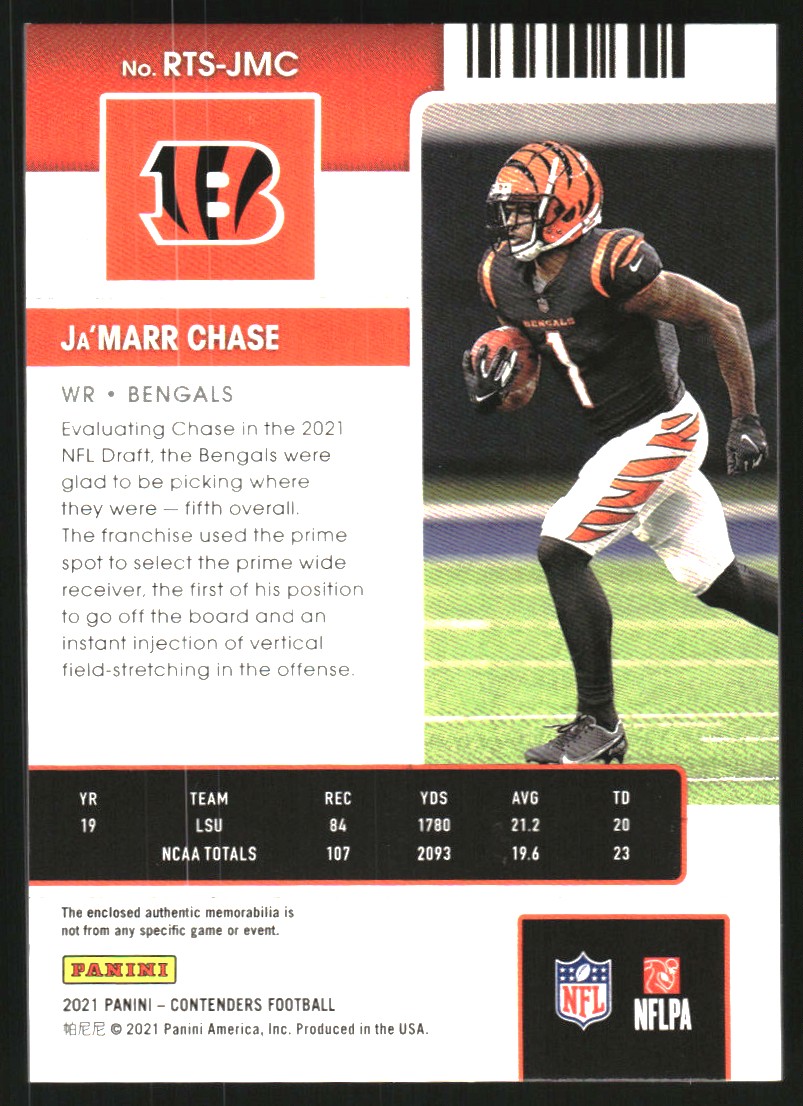 2021 Panini Contenders Rookie Ticket Swatches #5 Ja'Marr Chase