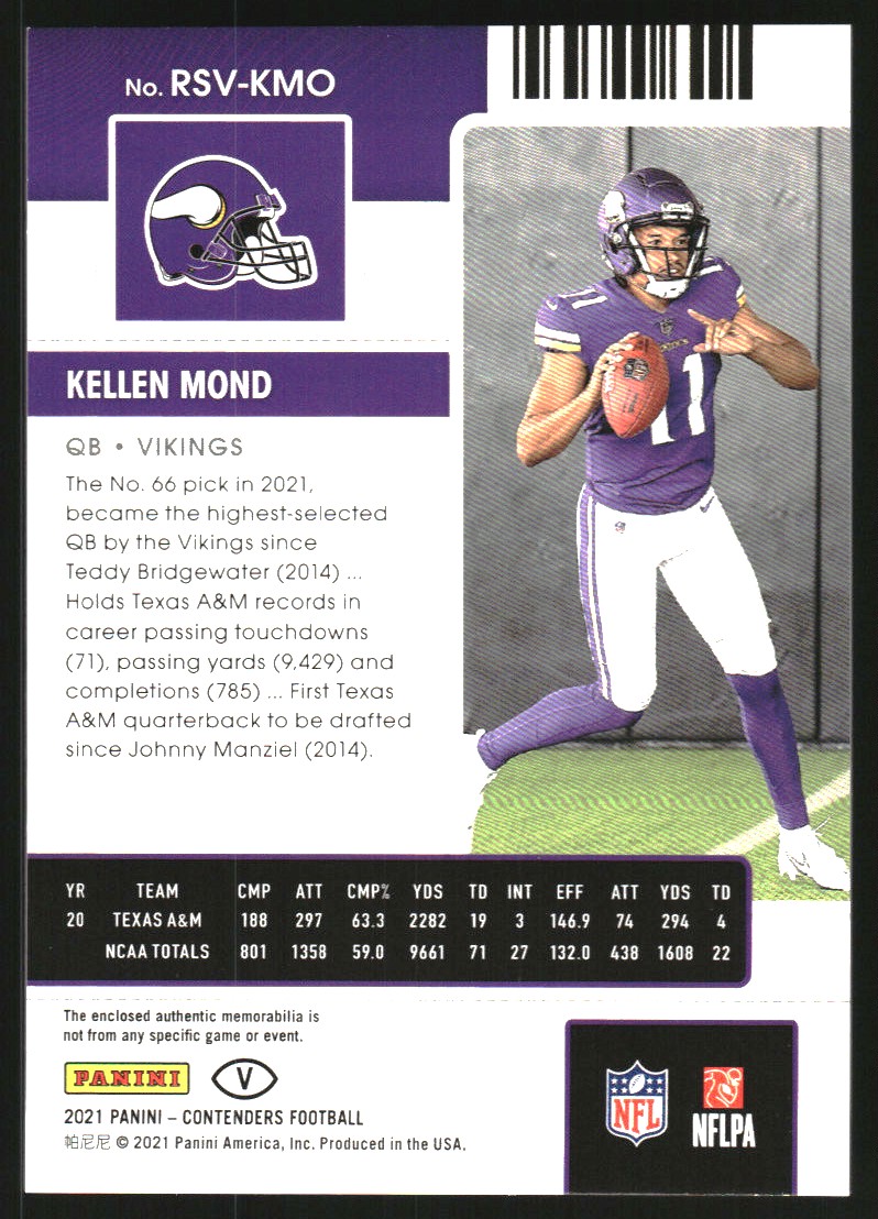 2021 Panini Contenders Rookie Ticket Swatches Variation #22 Kellen Mond