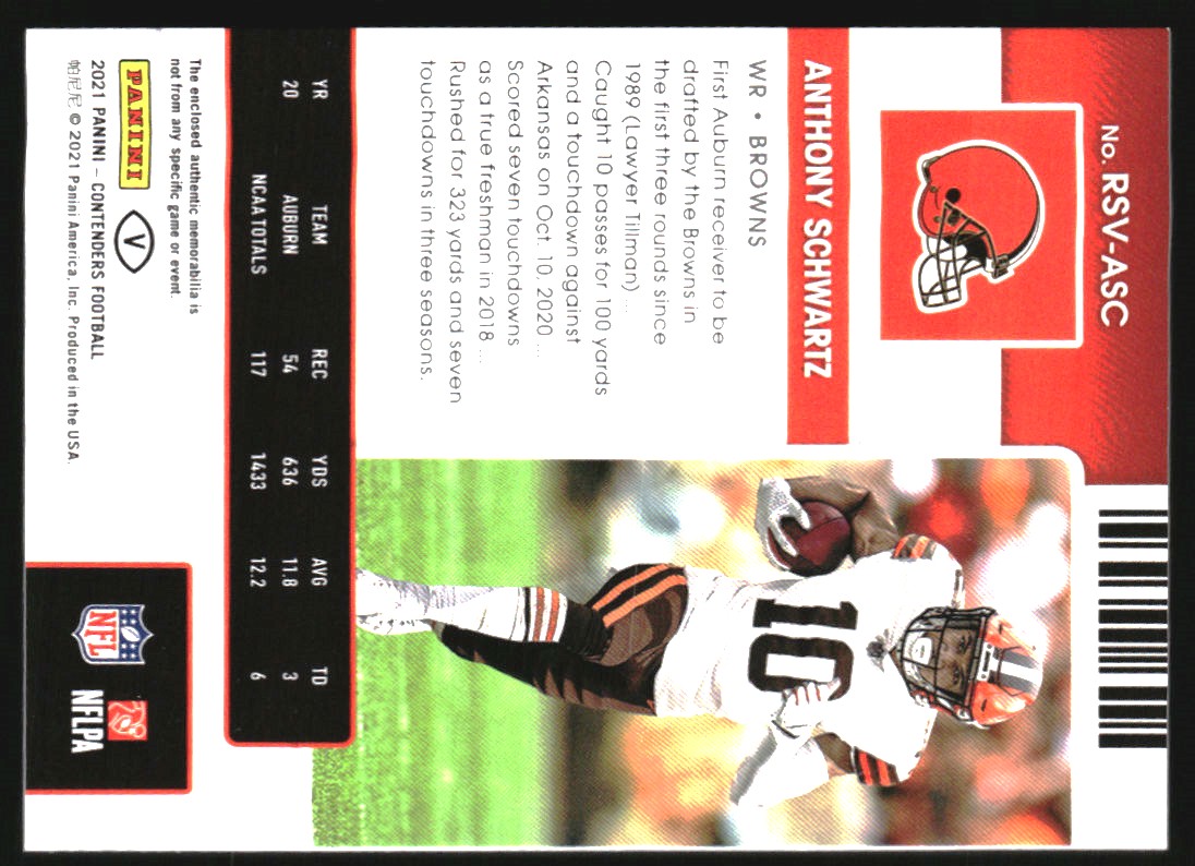 2021 Panini Contenders Rookie Ticket Swatches Variation #28 Anthony Schwartz