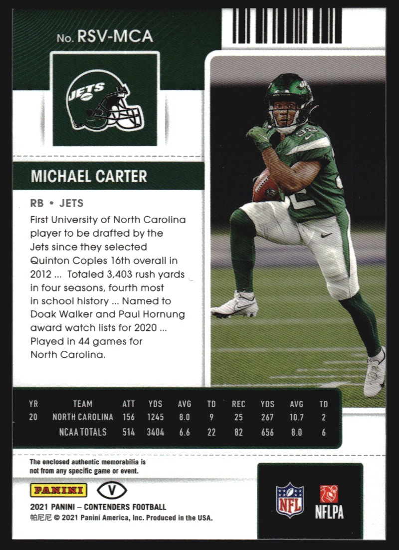2021 Panini Contenders Rookie Ticket Swatches Variation #29 Michael Carter