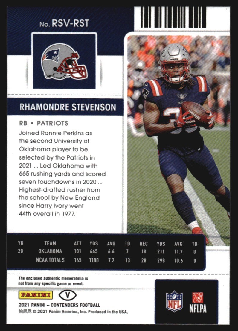 2021 Panini Contenders Rookie Ticket Swatches Variation #33 Rhamondre Stevenson