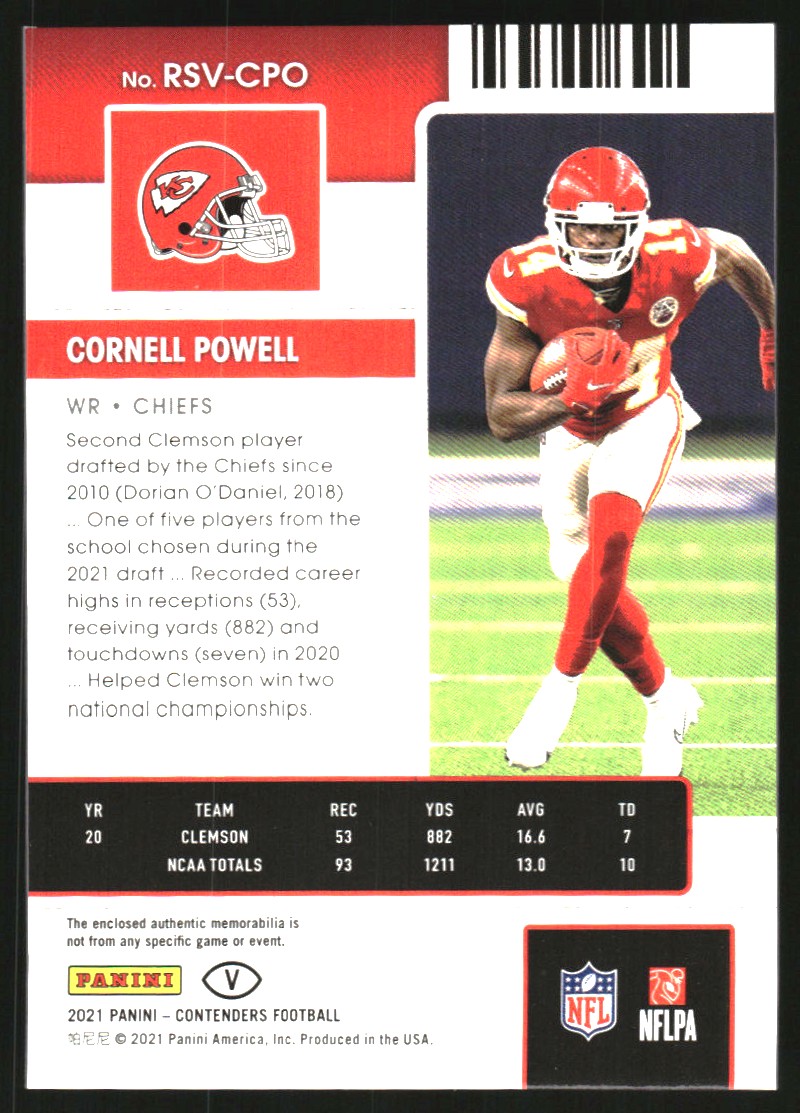 2021 Panini Contenders Rookie Ticket Swatches Variation #42 Cornell Powell