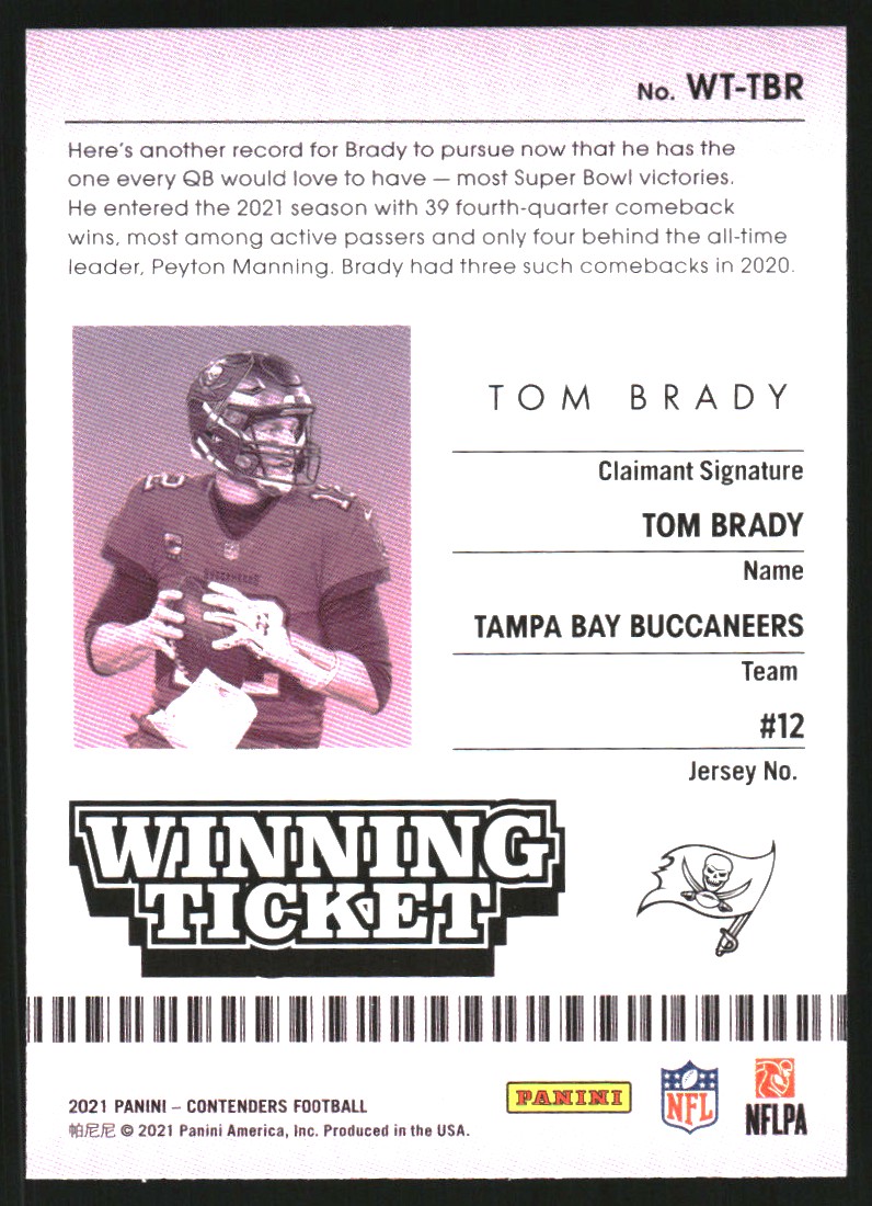 2021 Panini Contenders Winning Ticket Emerald #6 Tom Brady