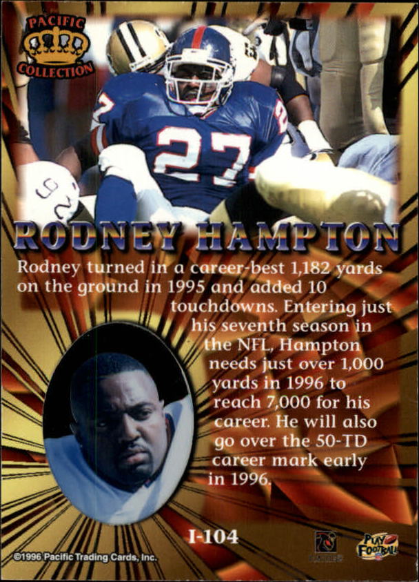 1996 Pacific Invincible Bronze #104 Rodney Hampton back image