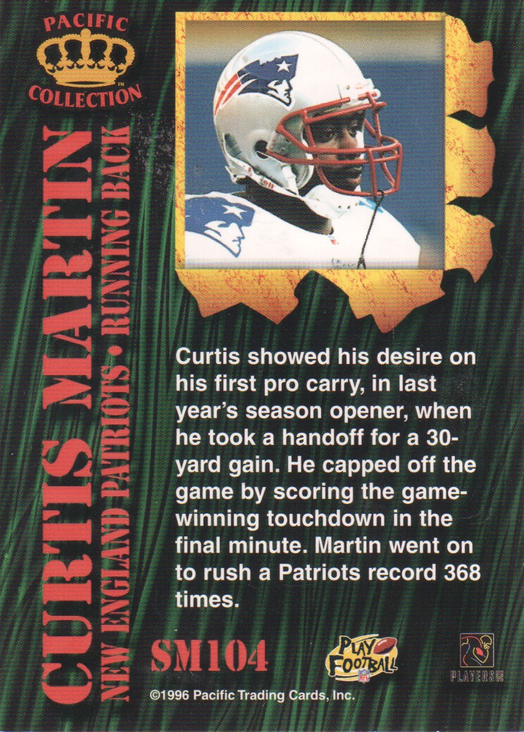 1996 Pacific Invincible Smash Mouth #104 Curtis Martin back image