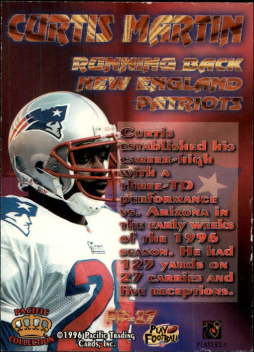 1996 Pacific Litho-Cel Feature Performers #FP17 Curtis Martin back image