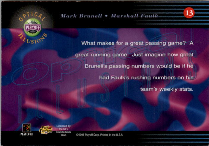 1996 Playoff Illusions Optical Illusions #13 Mark Brunell/Marshall Faulk back image