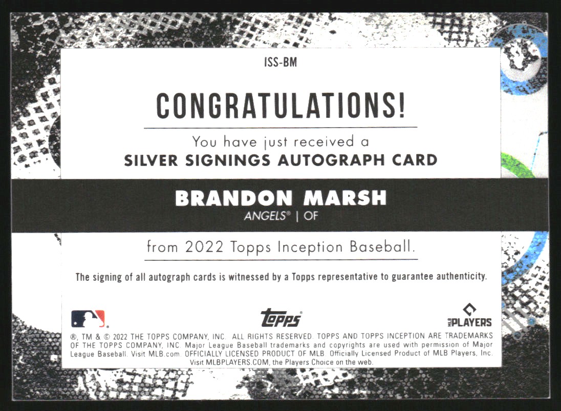 2022 Topps Inception Silver Signings Gold Ink #ISSBM Brandon Marsh EXCH