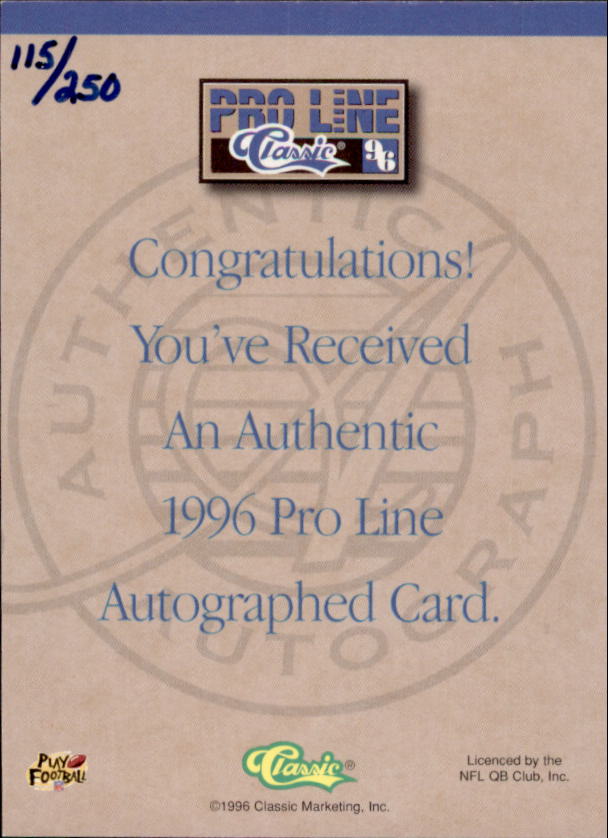 1996 Pro Line Autographs Gold #70 Emmitt Smith back image