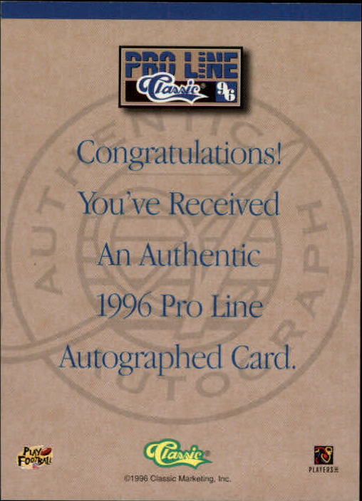 1996 Pro Line Autographs Blue #39 Tommy Maddox back image