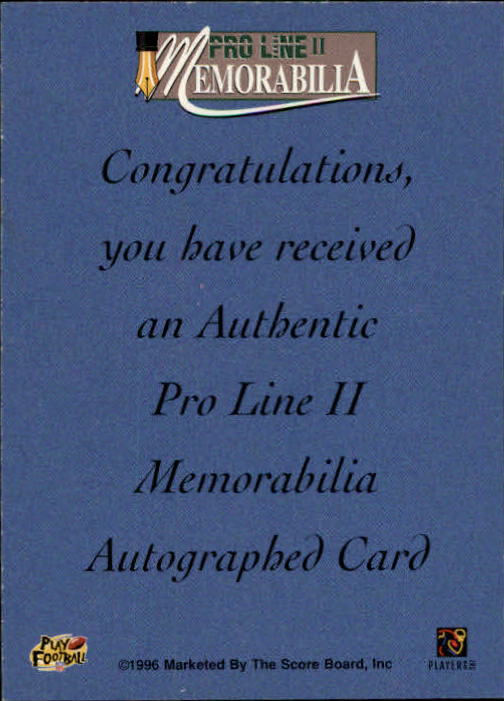 1996 Pro Line Memorabilia Rookie Autographs #8 Jeff Hartings/1370 back image