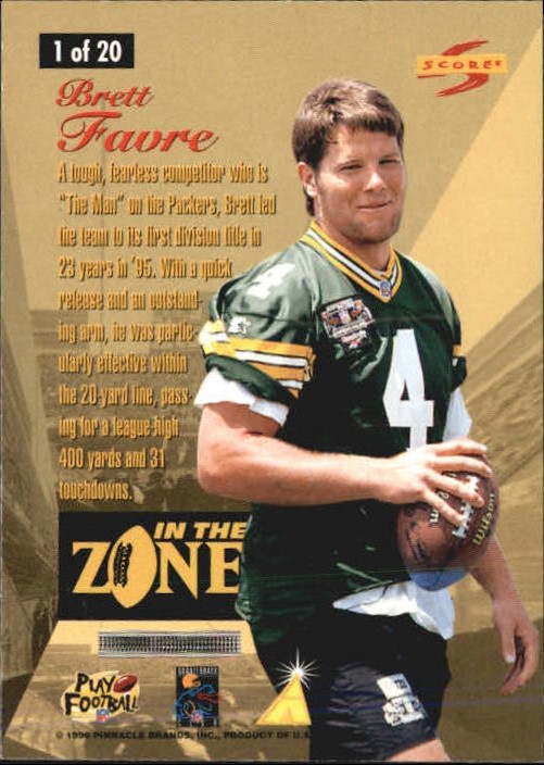 1996 Score In The Zone #1 Brett Favre back image