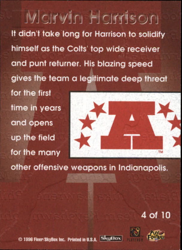 1996 SkyBox Impact Rookies All-Rookie Team #4 Marvin Harrison