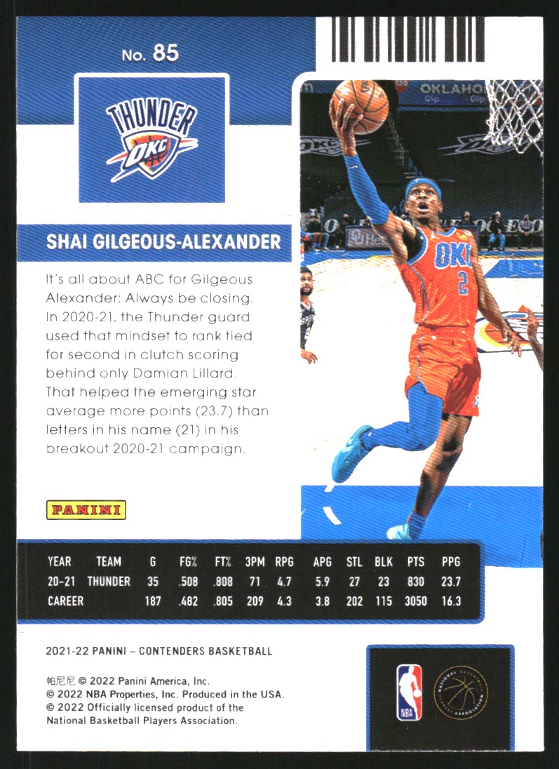 2021-22 Panini Contenders Game Ticket Bronze #85 Shai Gilgeous-Alexander