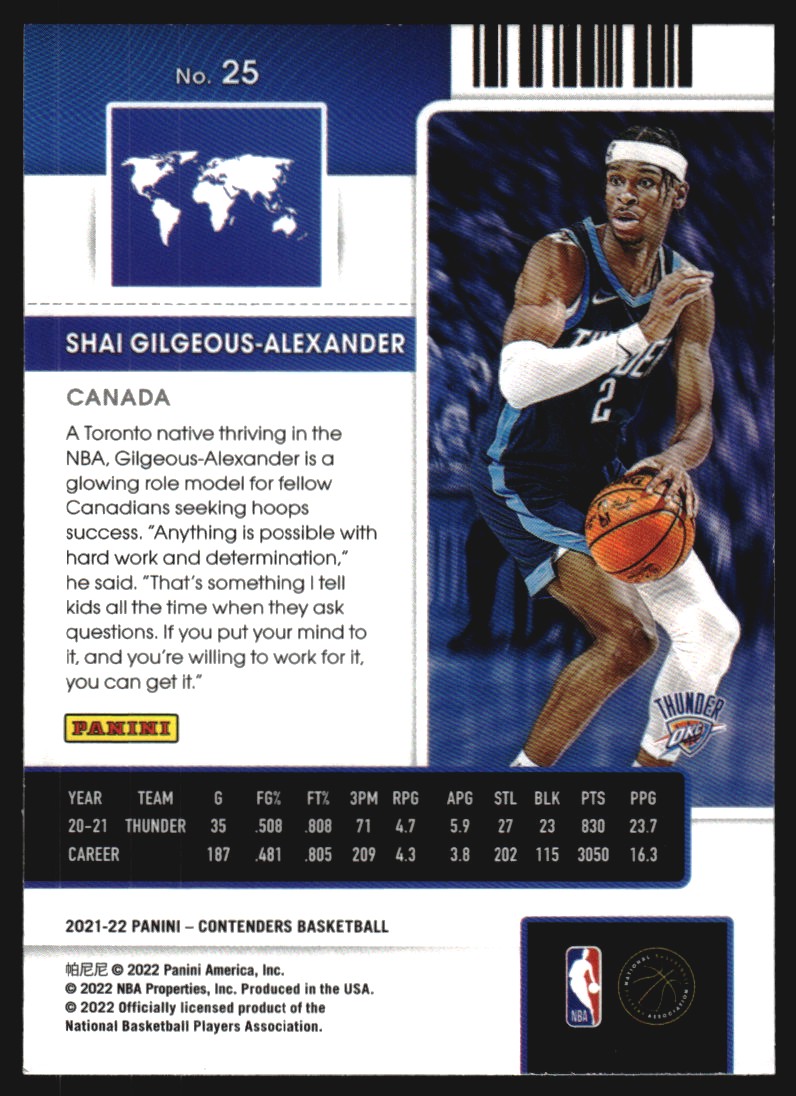 2021-22 Panini Contenders International Ticket #25 Shai Gilgeous-Alexander