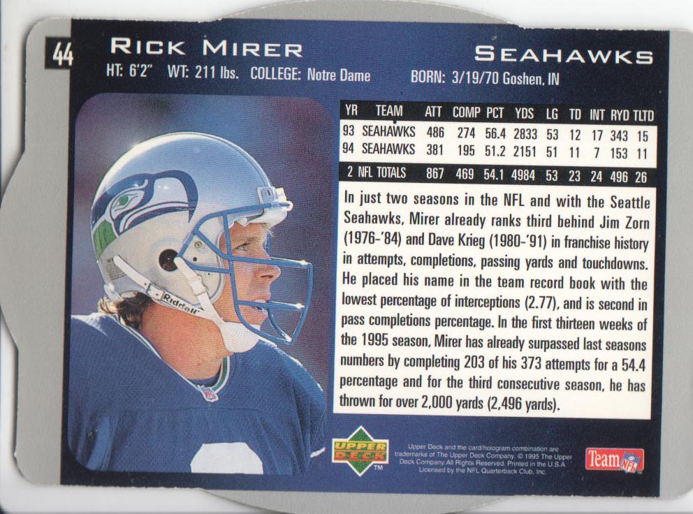 1996 SPx #44 Rick Mirer back image