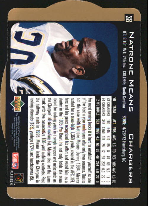 1996 SPx Gold #38 Natrone Means back image