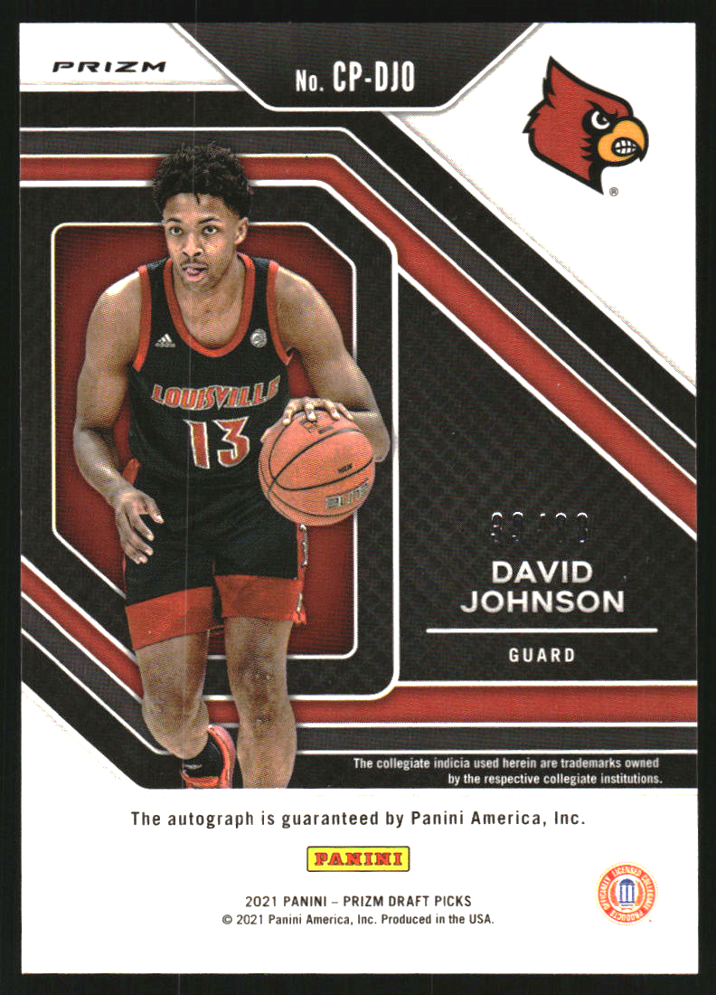 2021-22 Panini Prizm Draft Picks College Penmanship Prizms Choice Red #6 David Johnson back image