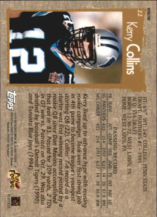 1996 Topps Chrome Refractors #22 Kerry Collins back image