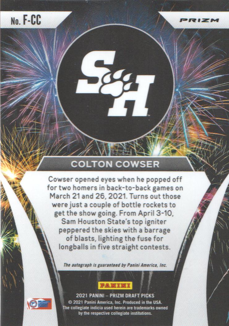 2021 Panini Prizm Draft Picks Fireworks Autographs Prizms Silver #3 Colton Cowser back image