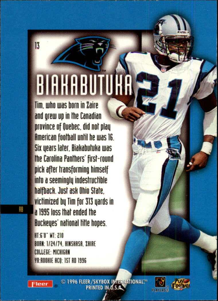 1996 Ultra Sensations Blue #13 Tim Biakabutuka back image