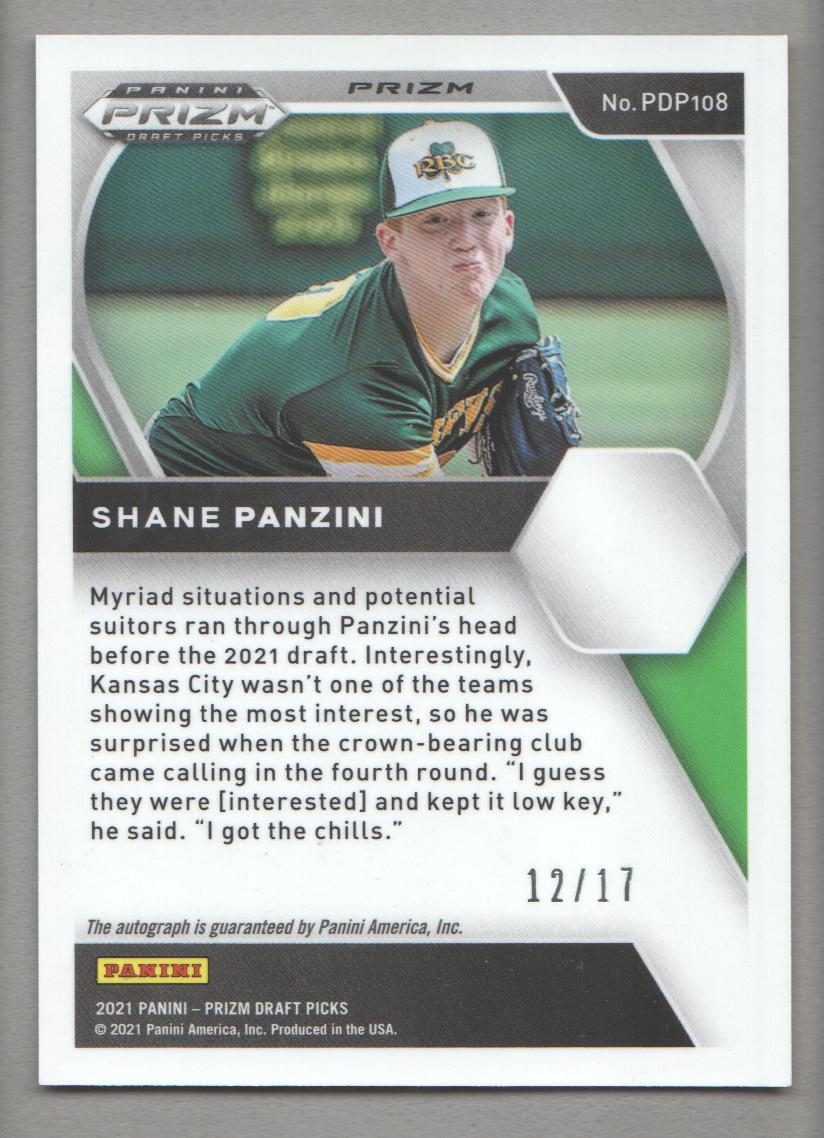 2021 Panini Prizm Draft Picks Base Autographs Prizms Power Plaid #108 Shane Panzini/17 back image