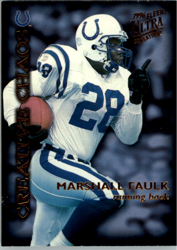 2002 Fleer Genuine Names of the Game Jerseys #8 Marshall Faulk - -  Game-Worn Jersey Card, Serial #'d/500 - NM-MT