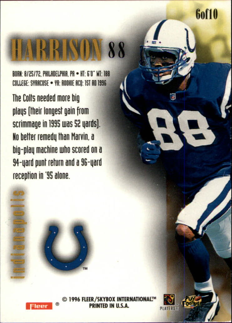 1996 Ultra Sensations Random Rookies #6 Marvin Harrison back image