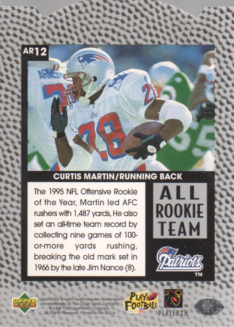 1996 Upper Deck Silver All-Rookie Team #AR12 Curtis Martin back image