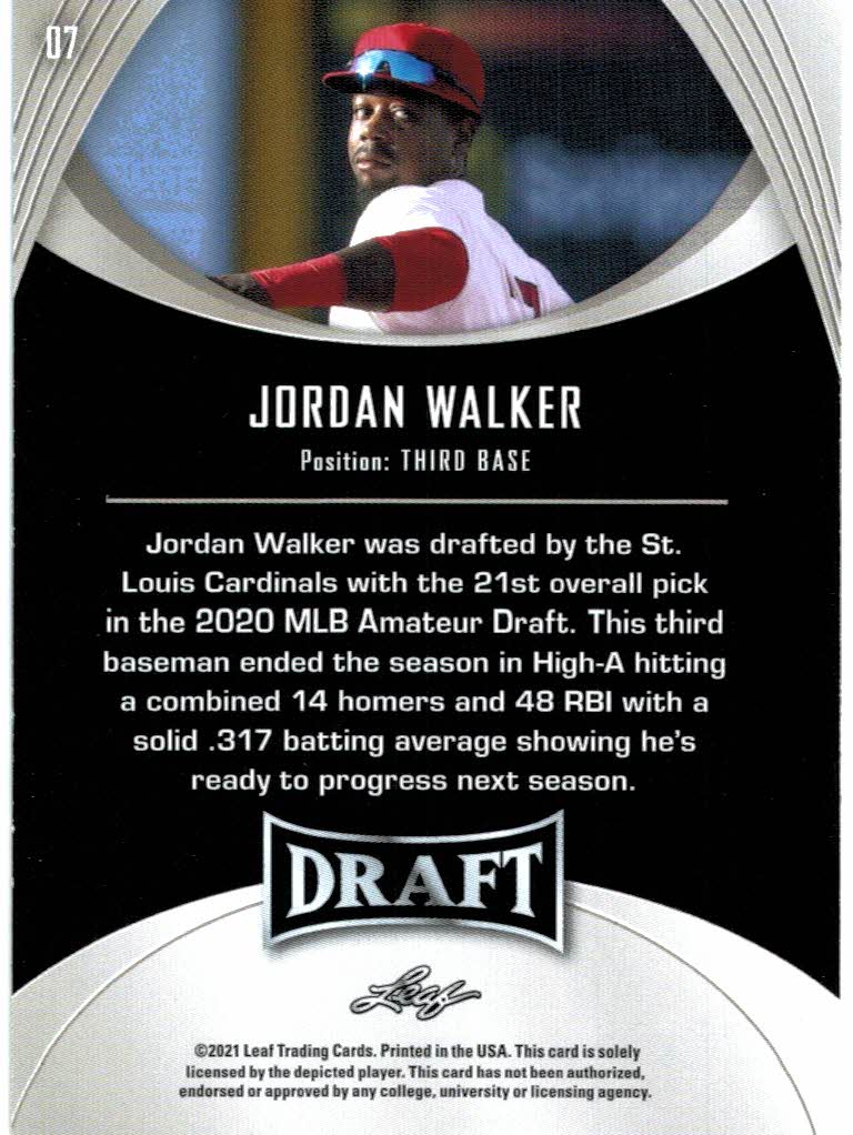 2021 Leaf Draft Gold #07 Jordan Walker back image