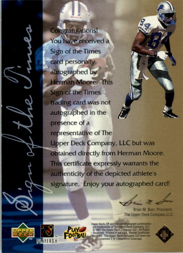 1997 SP Authentic Sign of the Times #24 Herman Moore back image