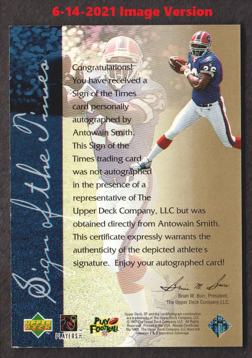 1997 SP Authentic Sign of the Times #27 Antowain Smith back image