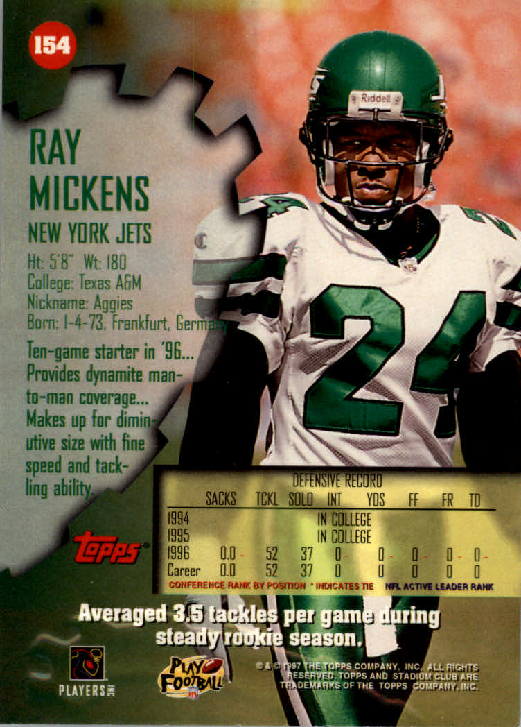1997 Stadium Club #154 Ray Mickens back image