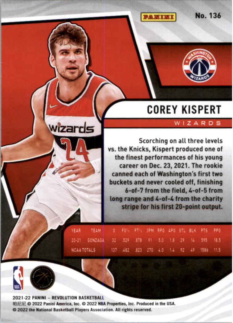 2021-22 Panini Revolution #136 Corey Kispert RC - NM-MT - Triple Play ...