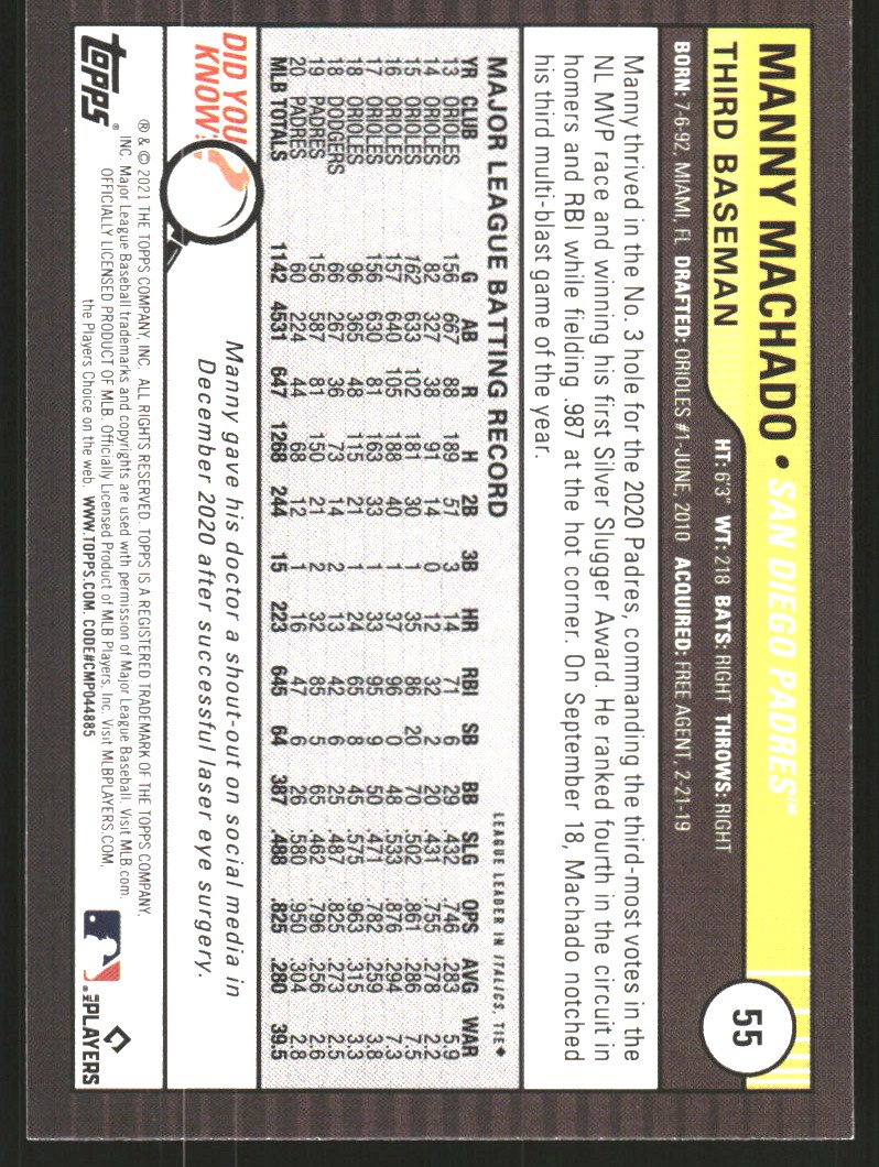 2021 Topps Big League Orange #55 Manny Machado