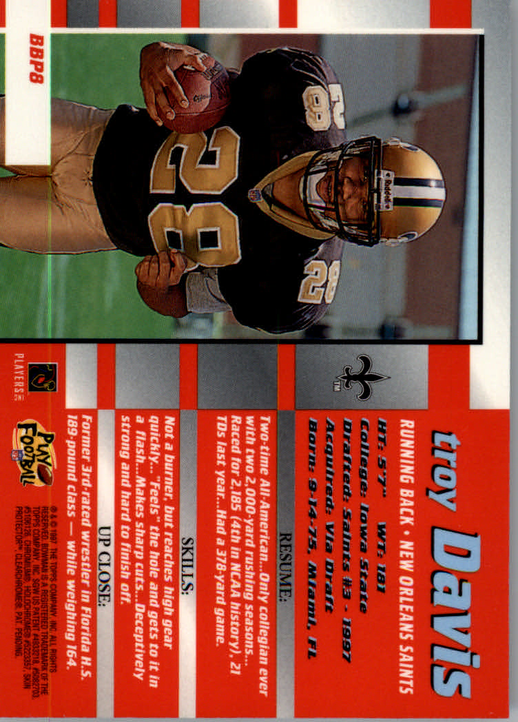 Tarjetas insertadas y paralelas 1997 Stadium Club Football "Bowman's Best Previews" - Imagen 13 de 13